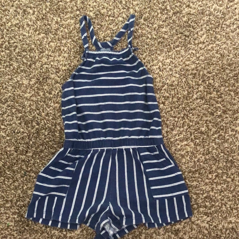 Blue and white striped Shorts romper